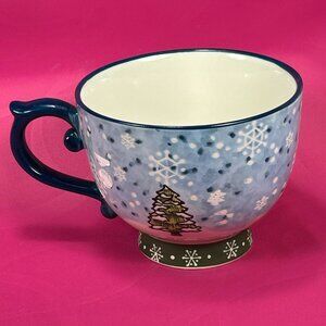 Dutch Wax colorful footed coffee mug. Beautiful Christmas scene